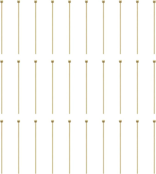 HARFINGTON 100pcs Ball Head Pins 1.38" 35mm Round Head Pins for Earring Pendant Necklace Bracelet Charm Jewelry Making Findings DIY Craft, 18K Gold