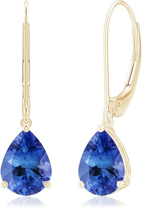 ANGARA Natural Tanzanite Earrings for Women | Solitaire Pear-Shaped Tanzanite Leverback Earrings in 14K Solid Gold/Platinum | December Birthday, Anniversary, Gemstone Jewellery Gift