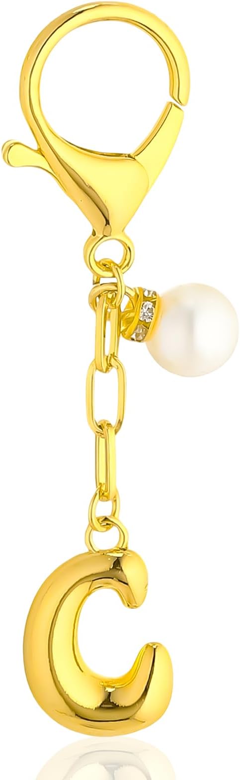 VICKHU Gold Plated Bubble Initial Letter Cute Keychain for Women Car Key Purse Decorative Keyring Handbag Charms Fashion