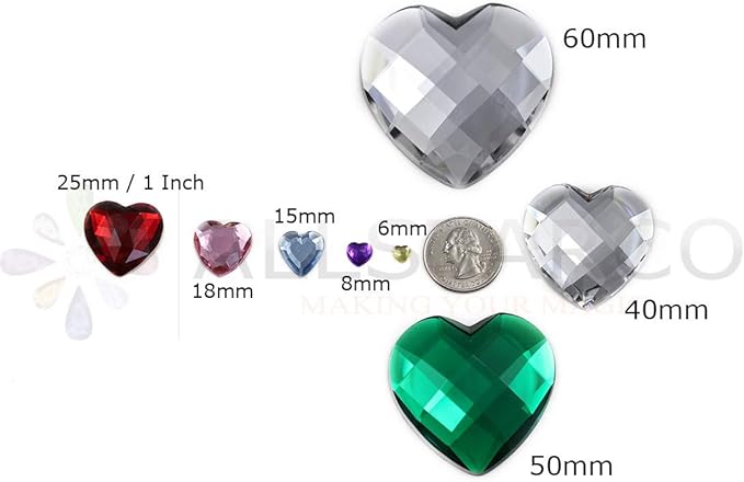 KraftGenius Allstarco 8mm Flat Back Heart Acrylic Rhinestones Tiny Face Gems Body Jewels Card Making Embelishments - 100 Pieces (Pink JG03)