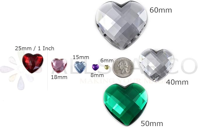 Allstarco 25mm Ruby H103 Flat Back Heart Acrylic Rhinestones 1 Inch Costume Plastic Gems Cosplay Jewels for Valentine's Party - 18 Pieces