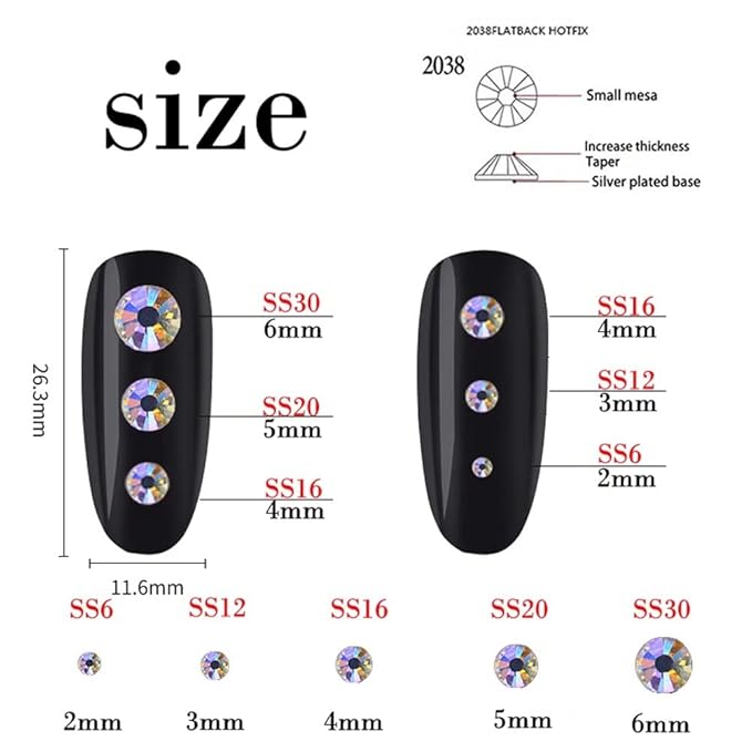 3000 Pieces SS6 2mm Flatback Rhinestones Clear Glass Round Gems Crystals for Nail Art DIY Crafts Clothes Shoes Bags （Light Blue）