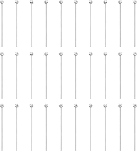 HARFINGTON 100pcs Ball Head Pins 0.94" 24mm Round Head Pins for Earring Pendant Necklace Bracelet Charm Jewelry Making Findings DIY Craft, Silver Tone