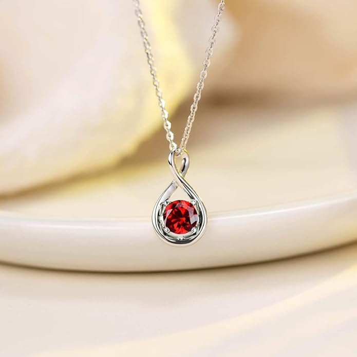 FANCIME 14K Solid Gold Birthstone Pendant with Sterling Silver Chain Infinity Gemstone Necklace Fine Jewelry Anniversary Birthday Christmas Gifts for Women Wife Her