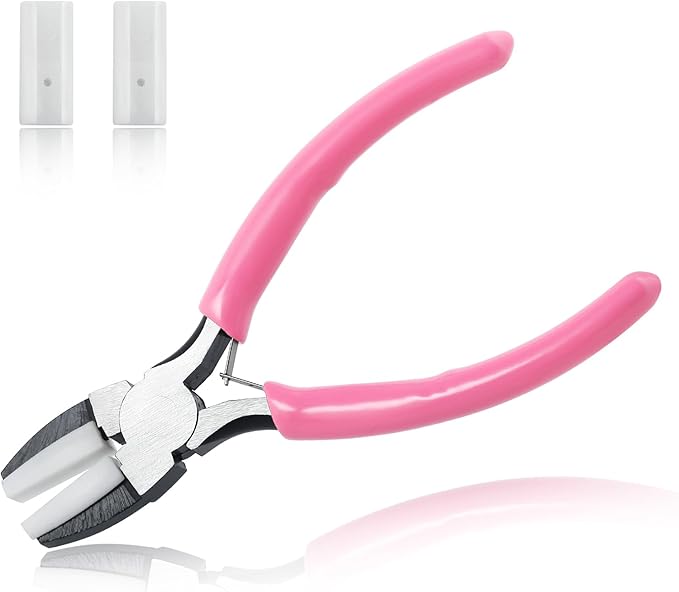 Flat Nose Pliers for Jewelry Making with 2 Replacement Tips, 5 Inch Soft Jaw Pliers with Consistent Grip, Wire Straightener for Beading, Looping, Gripping, Shaping