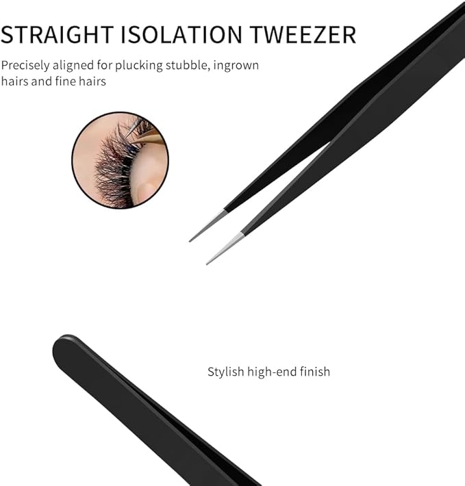 FIVETAS Lash Tweezers for Eyelash Extensions for Women Ingrown Hair Tweezers Pointed Precision Tweezers for Eyebrows & Ingrown Hair Removal