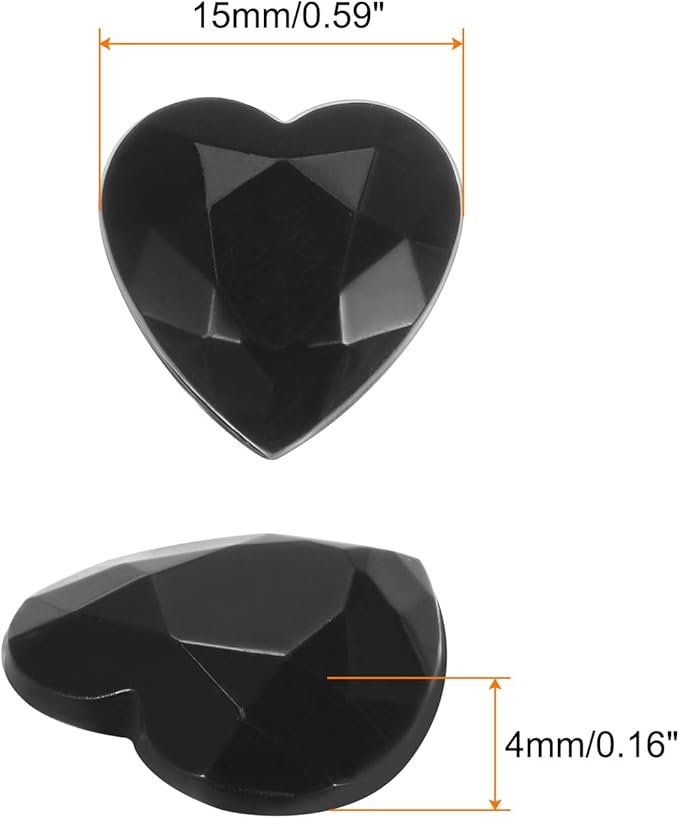 MECCANIXITY 40 Pcs Acrylic Heart Rhinestone 15mm Flat Back Plastic Gems Jewelry Stickers for Craft Bead Face Painting Costume Jewelry Making, Black