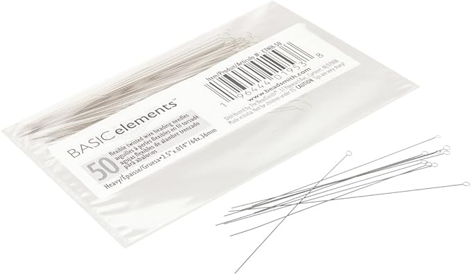 The Beadsmith Basic Elements Flexible Twisted Wire Needles – 2.5" Long, Heavy Beading Needle, Pack of 50 – Use for Pearl Knotting and Silk Cord