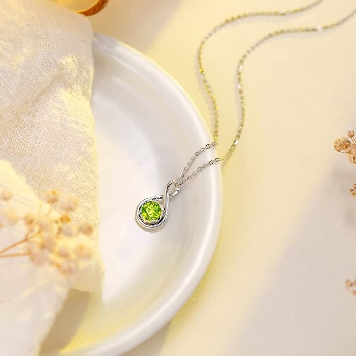 FANCIME 14K Solid Gold Birthstone Pendant with Sterling Silver Chain Infinity Gemstone Necklace Fine Jewelry Anniversary Birthday Christmas Gifts for Women Wife Her