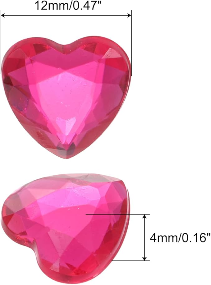 MECCANIXITY 40 Pcs Acrylic Heart Rhinestone 12mm Flat Back Plastic Gems Jewelry Stickers for Craft Bead Face Painting Costume Jewelry Making, Pink