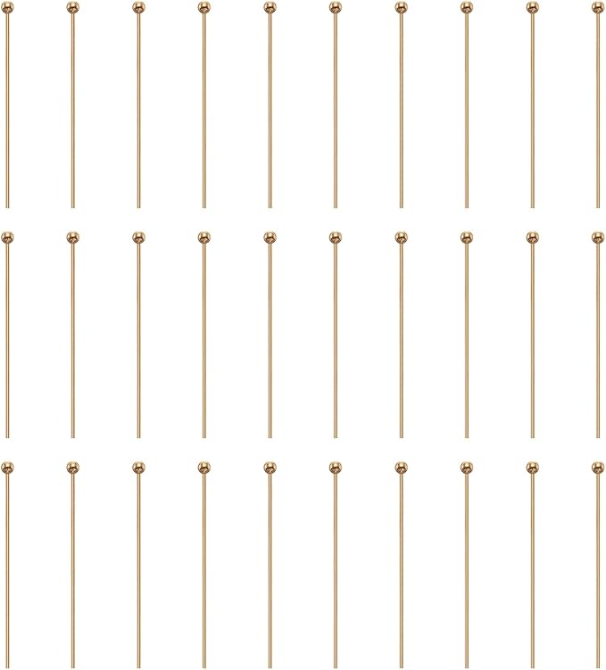 HARFINGTON 100pcs Ball Head Pins 1.18" 30mm Round Head Pins for Earring Pendant Necklace Bracelet Charm Jewelry Making Findings DIY Craft, Champagne Gold