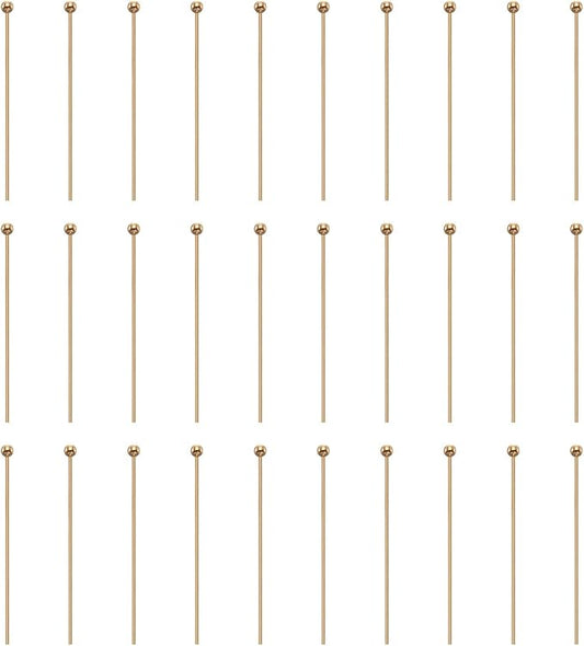 HARFINGTON 100pcs Ball Head Pins 1.18" 30mm Round Head Pins for Earring Pendant Necklace Bracelet Charm Jewelry Making Findings DIY Craft, Champagne Gold