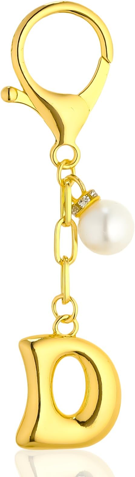 VICKHU Gold Plated Bubble Initial Letter Cute Keychain for Women Car Key Purse Decorative Keyring Handbag Charms Fashion