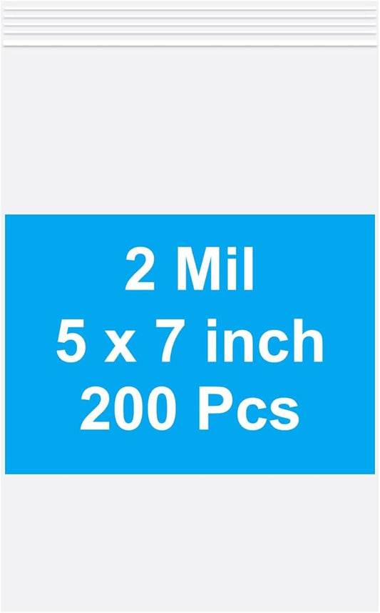 AMKIOKIOA 200pcs 5 x 7 inch Small Plastic Bags, 2 mil Thick, Zip Bag, Mini Clear Jewelry Bags, Baggies with Resealable Zip Bag for Small Business, Daily Vitamin, Jewelry, Candy