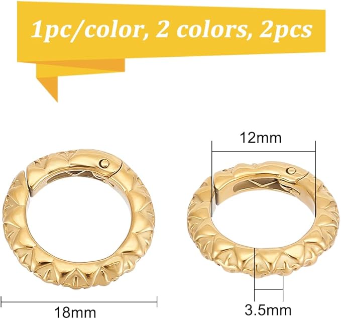 UNICRAFTALE 2Pcs 2 Colors 304 Stainless Steel Spring Gate & Round Rings Golden Spring Snap Clip Hooks Antique Silver Split Rings Keyring Buckle for Jewelry Making