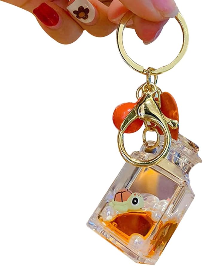 HSYHERE Men Women Creative Beautiful Floating Sea Animals Lucky Square Bottle Keychain Keyrings