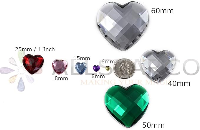 KraftGenius Allstarco 25mm Flat Back Heart Acrylic Rhinestones 1 Inch Costume Plastic Gems Cosplay Jewels for Valentine's Party - 18 Pieces (Crystal Clear AB H702)