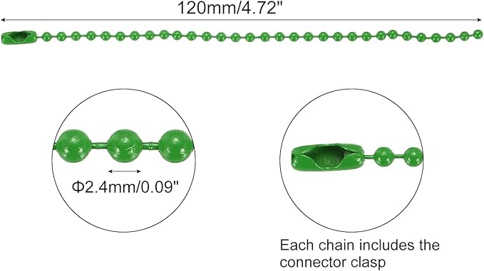 MECCANIXITY 30Pcs 5 Inch Ball Bead Chain, Metal Ball Chain with Connectors for Keychain Hanging Ornament Tag Jewelry Necklace Christmas Decoration,Green