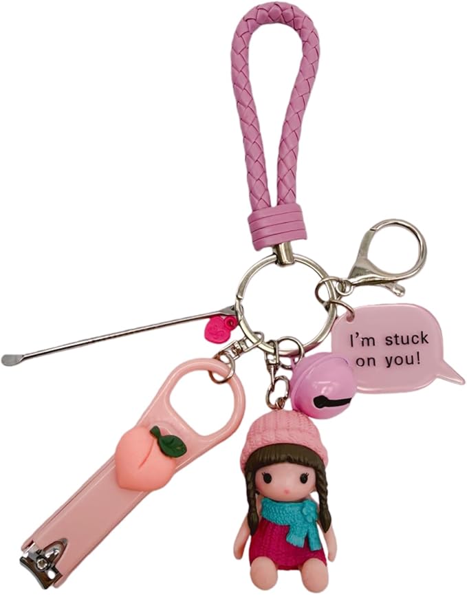 Cute Keychain with Nail Clipper Ear Pick for Women Girls Cute Key Chain Wristlet Cartoon Keychain Lanyard