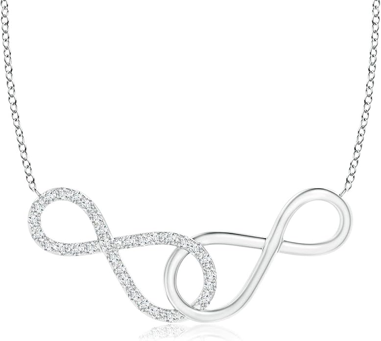 Angara Natural Diamond Pendant for Women | Interlocking Diamond Sideways in Silver/14K Solid Gold/Platinum With 18" Chain | April Birthday, Anniversary, Gemstone Jewelry Gift