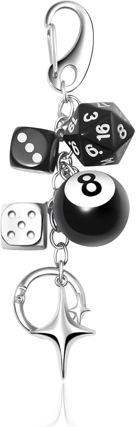 Joyline Y2K Aesthetic 8 Ball Dice Charm Keychain for Women & Men Cute Bag Purse Handbag Accessories