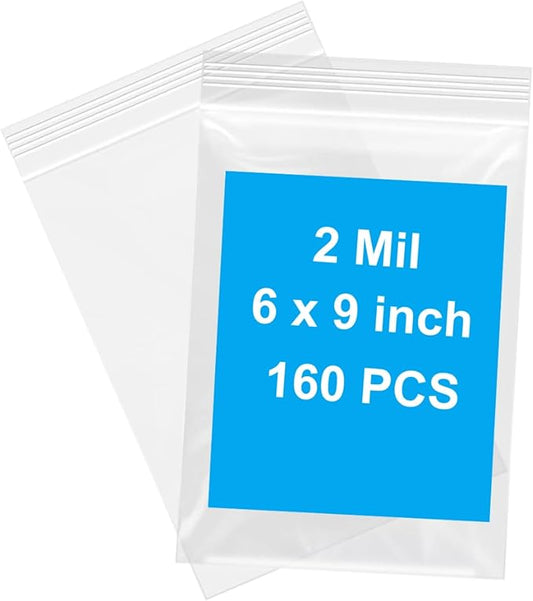 160pcs 6 x 9 inch Plastic Bags, 2 mil Thick, Zip Bag, Clear Jewelry Bags, Baggies with Resealable Zip Bag for Small Business, Daily Vitamin, Jewelry, Candy