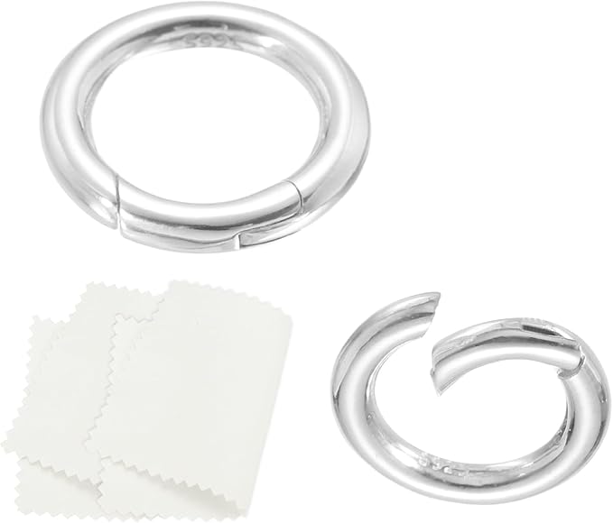 PATIKIL 14.5mm 925 Sterling Silver Spring Gate Rings, 2Pcs Round Spring Clasps Necklace Enhancer Shortener Closures Connector for Jewelry Making Necklaces DIY, Silver Tone