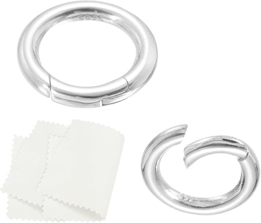 PATIKIL 14.5mm 925 Sterling Silver Spring Gate Rings, 2Pcs Round Spring Clasps Necklace Enhancer Shortener Closures Connector for Jewelry Making Necklaces DIY, Silver Tone