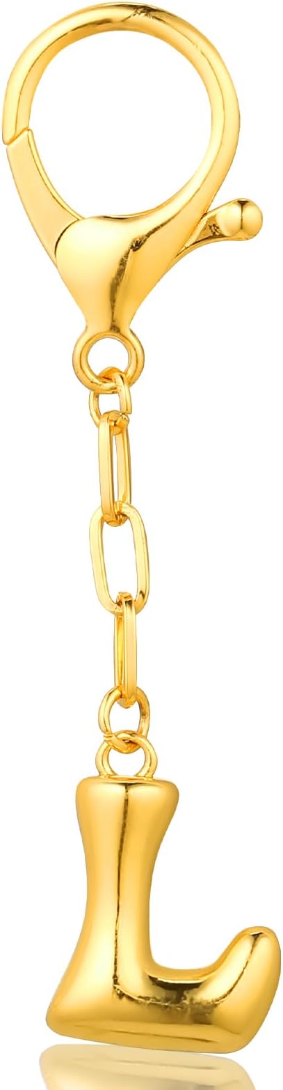 VICKHU Gold Plated Bubble Initial Letter Cute Keychain for Women Car Key Purse Decorative Keyring Handbag Charms Fashion
