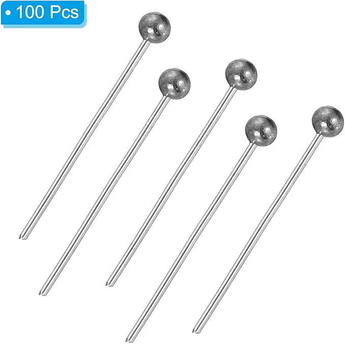 PATIKIL 100Pcs White Gold Ball Head Pins Jewelry Making 24 Gauge 18mm Wire Head Pins Brass Round Ball Head Pins Metal End Head Pins for DIY Craft Necklaces Bracelets Earrings