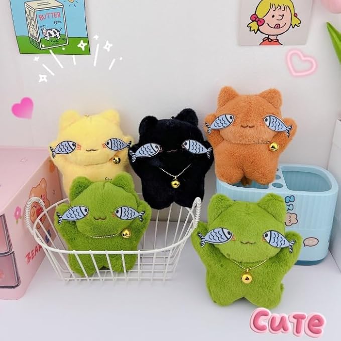 Super Funny Cute Happy Taiyaki Kitty Keychain Catching Fish Cat Lucky Happy Cat Good Luck Bag Charm Pendant