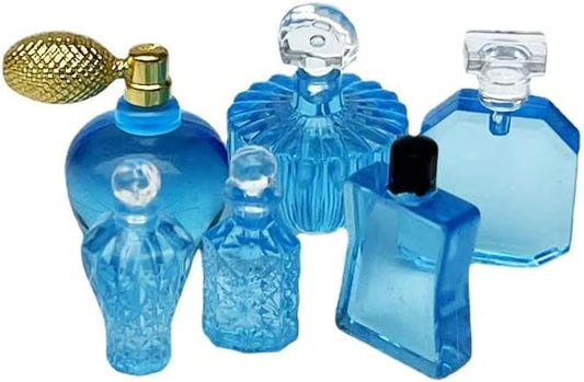 6-Piece Miniature Cosmetic Set – 1:12 Scale Realistic Blue Perfume Bottles for Dollhouse Bathroom, Vanity, Beauty & Spa Theme, DIY Micro Scene, Fairy Garden, Craft Display & Collector Decoration（ A ）