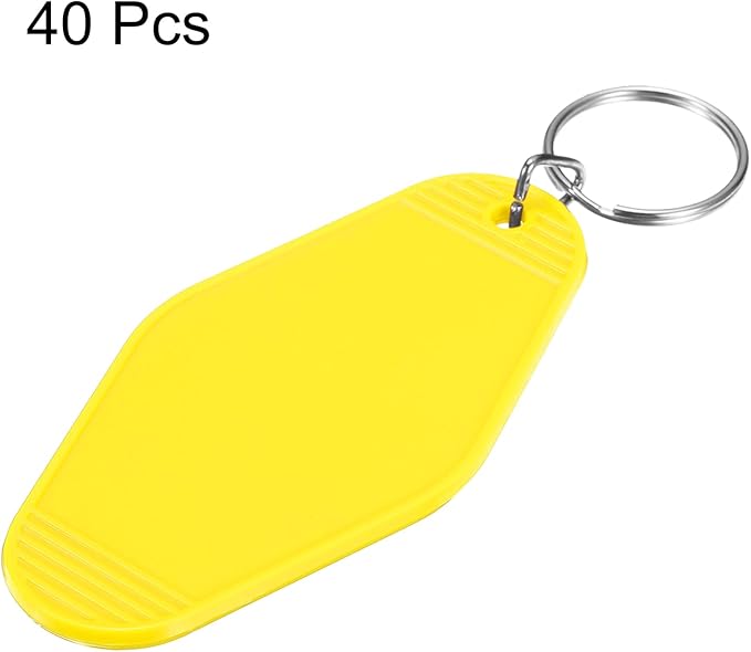 uxcell 40pcs Hotel Keychains Blank Vintage Plastic Rhombus Motel Keychains Hotel Key Tags Rings for DIY Luggage Labels