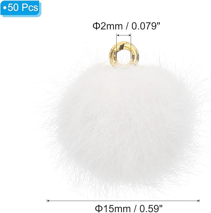 PATIKIL 50pcs Pom Poms Charm, Pompoms Charm Craft Pom Poms Pendants Balls Small Fluffy Tassel Bulk for Crafts Jewelry Making