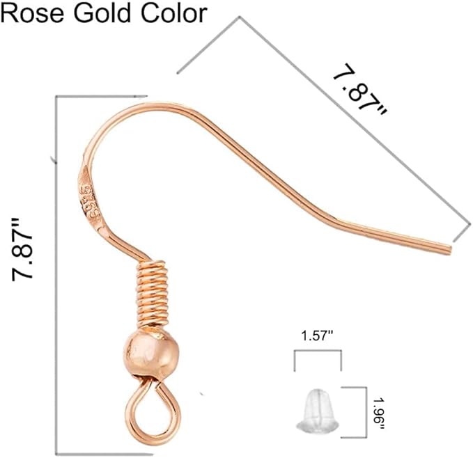 Rose Gold Earring Hooks - 120 PCS/60 Pairs Hypo-allergenic Rose Gold Plated Ear Wires Fish Hooks for Jewelry Making, Jewelry Findings Parts with 120 PCS Rubber Earring Backs Stopper for DIY Earrings