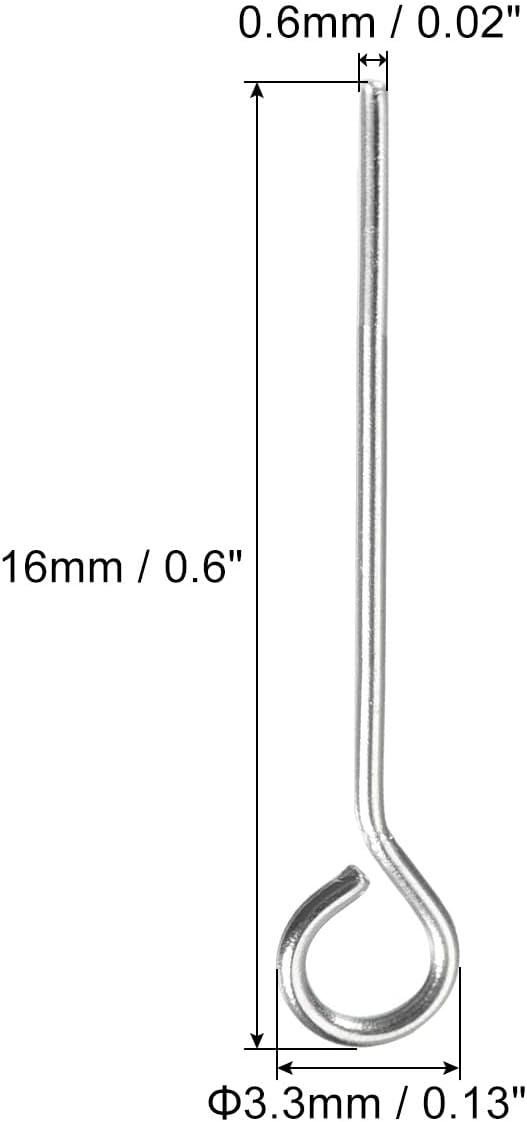 PATIKIL 200Pcs 304 Stainless Steel Jewelry Eye Pins 16mm 22 Gauge Silver Open Eye Pins for Jewelry Making DIY Craft Necklaces Bracelets Earrings