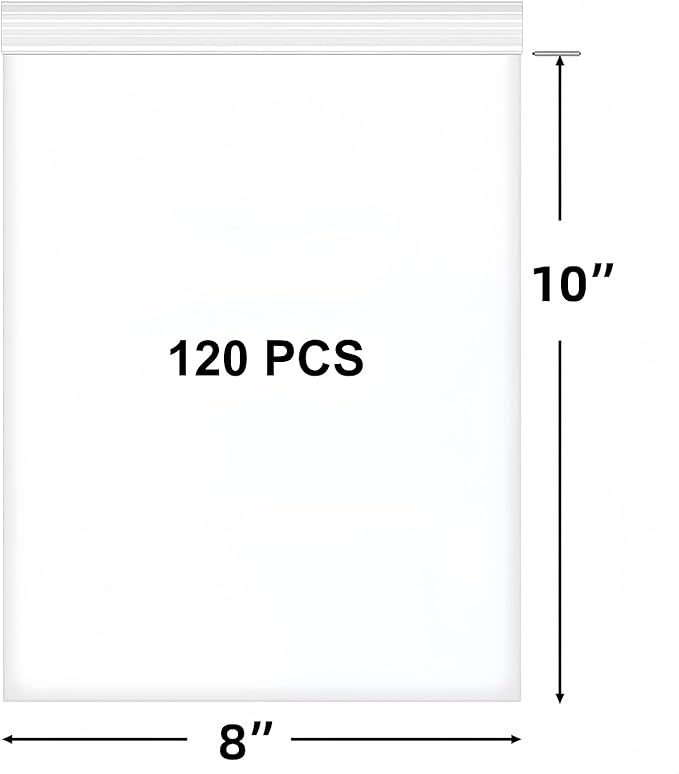 120 Pcs Plastic Bags, 8 x 10 inch 2 mil Jewelry Bags, Clear Zip Bag, Resealable Zip Bag for Business, Storage, Candy