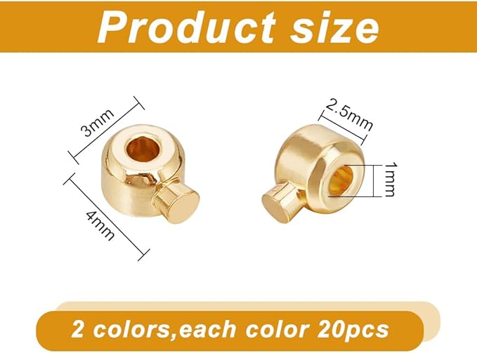 Arricraft 40 Pcs Brass Crimp Beads, 2 Colors Column Beads Cord End Caps Metal Loose Rondelle Spacers for DIY Crafts Necklace Bracelet Jewelry Making Silver & Golden
