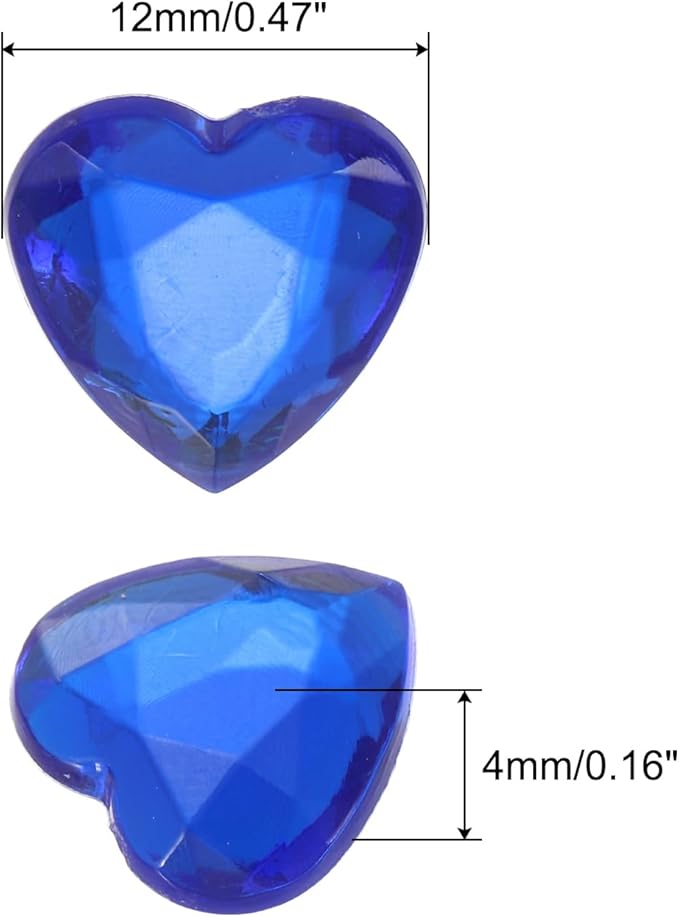 MECCANIXITY 40 Pcs Acrylic Heart Rhinestone 12mm Flat Back Plastic Gems Jewelry Stickers for Craft Bead Face Painting Costume Jewelry Making, Dark Blue