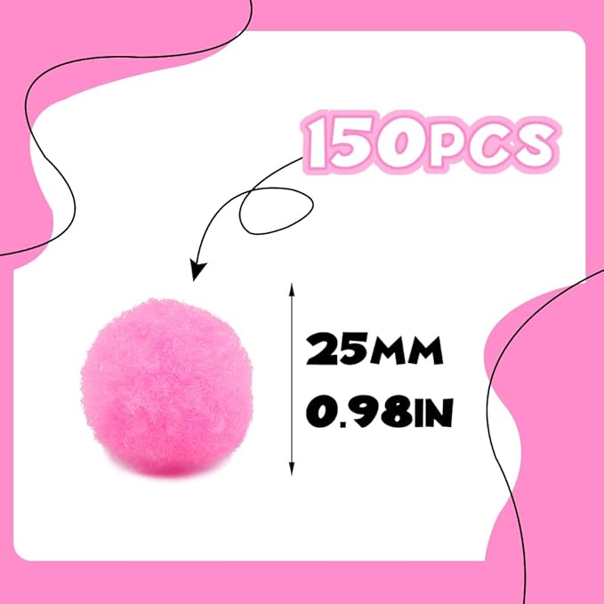 Morfen 150 Pcs Pink Craft Pom Poms, 1 Inch Fuzzy Pompom Puff Balls for DIY Arts, Crafts Projects, Home Decorations