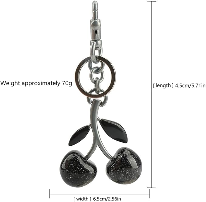 Cherry Keychain for Purse - Resin Alloy Silver Cherry Bag Charm，Cute Fruit Accessory for Women/Gift/Home/Car