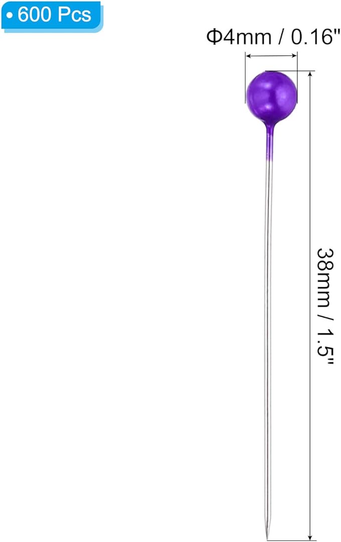 PATIKIL Sewing Pins, 600 Pcs 1.5 Inch Straight Pin with Plastic Pearlized Ball Head for Fabric, Decorative, Jewelry DIY, Craft and Sewing Project, Dark Purple