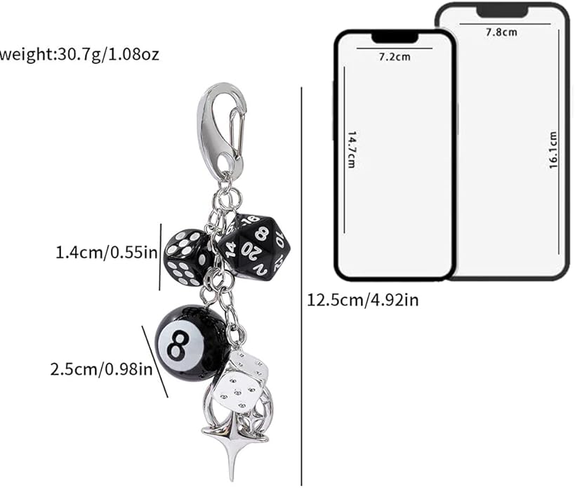 Y2k Aesthetic Dice 8 Ball Keychain-Cute Keychains for Backpack Mobile Phone Charms Lucky Gifts for Men Women