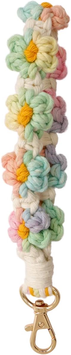 Macrame Keychain Handmade Wristlet Keychain Wrist Lanyard for Keys Cute flower keychain Key Chain for Women