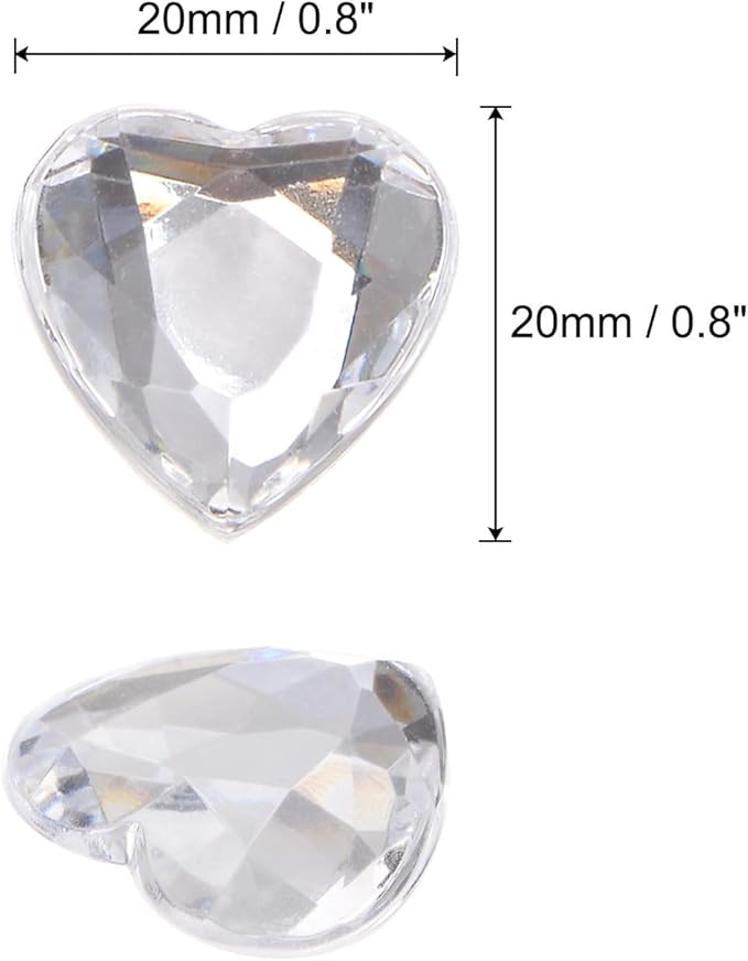 MECCANIXITY 40 Pcs Acrylic Heart Rhinestone 20mm Flat Back Plastic Gems Jewelry Stickers for Craft Bead Face Painting Costume Jewelry Making White