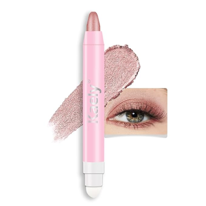 Kaely 2in1 Cream Eye Shadow Brightener Sticks for Eyes, Pencil Eyeshadow Applicator Stick Waterproof Pigmented, Eye Shadow Palette Highlighter Makeup, sombras para ojos, 27 Rose Shimmer