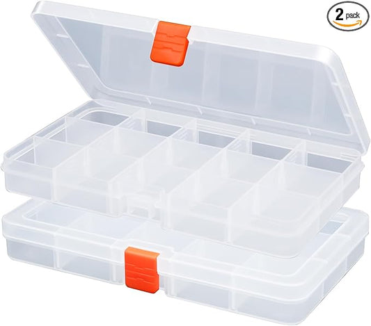 2PACK Extra Thick Bead Organizers, Mini Clear Plastic Storage Box Craft Containers for Nail jewelry rhinestones DIY Supply Case