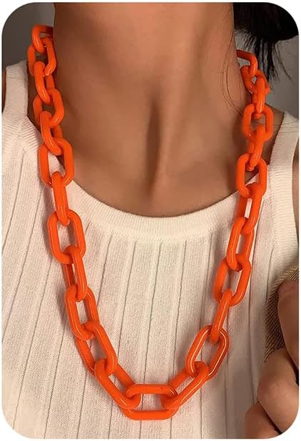 Wiwpar Long Acrylic Choker Necklace Paperclip Chain Necklace Minimalist Multicolor Chunky Chain Collar Necklace for Women (Orange)