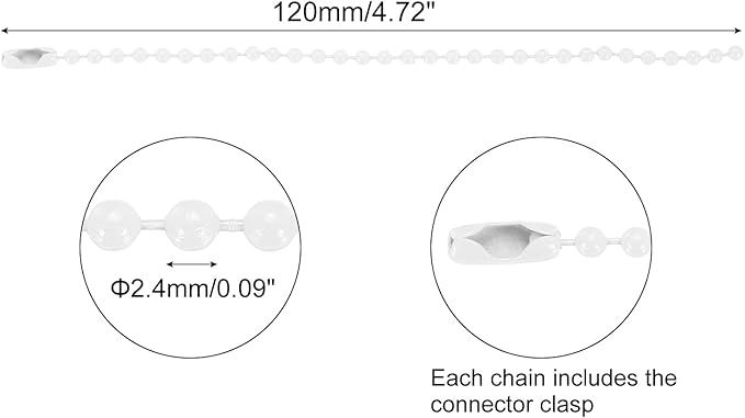 MECCANIXITY 30Pcs 5 Inch Ball Bead Chain, Metal Ball Chain with Connectors for Keychain Hanging Ornament Tag Jewelry Necklace Christmas Decoration,White
