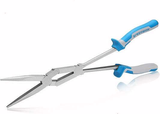SPEEDWOX 13 Inch X-Type Long Nose Pliers - Double-Joint, Extended Reach, Dual Material, Extra Long Needle Nose Pliers